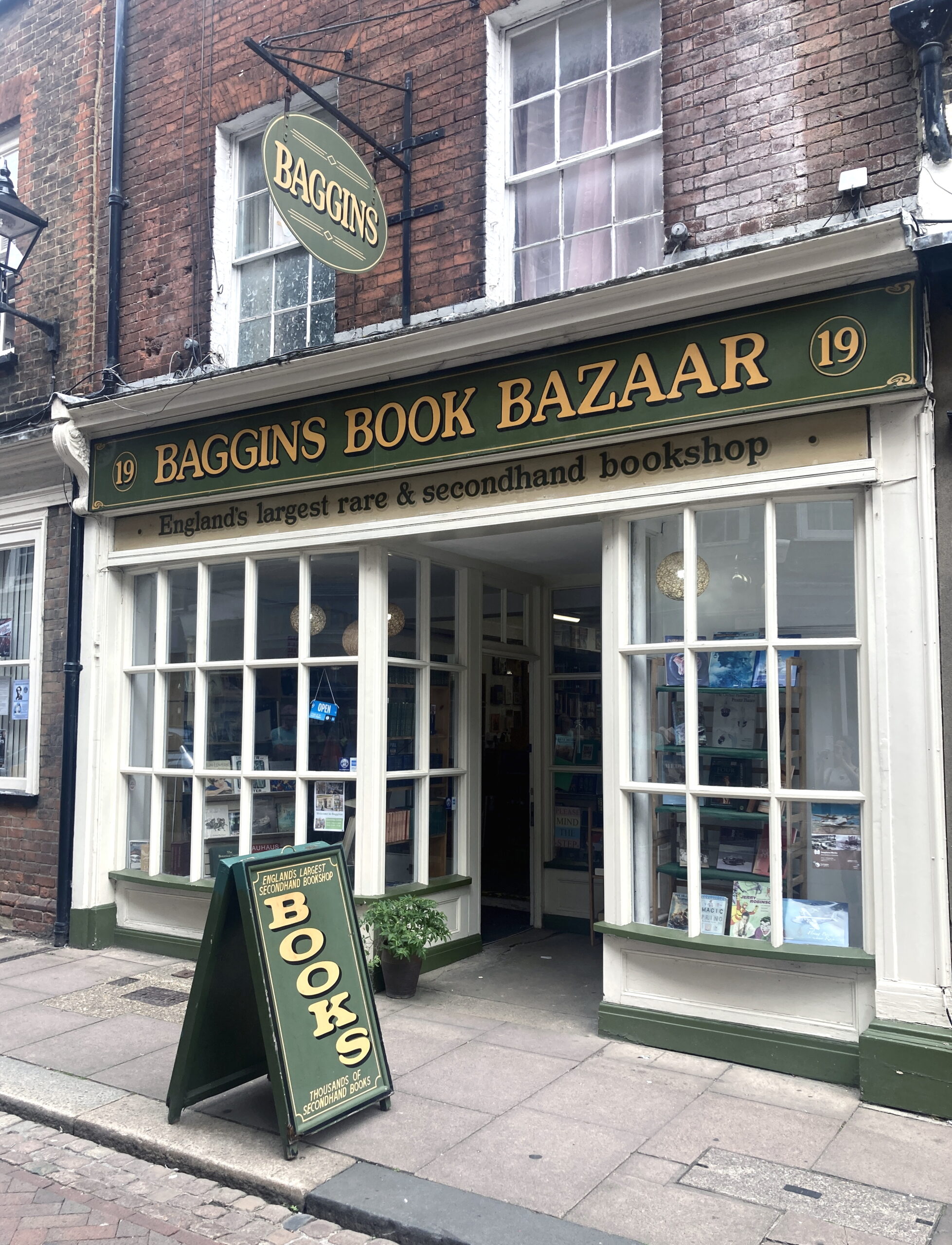 An image of the exterior of Baggins Book Bazaar, Rochester.