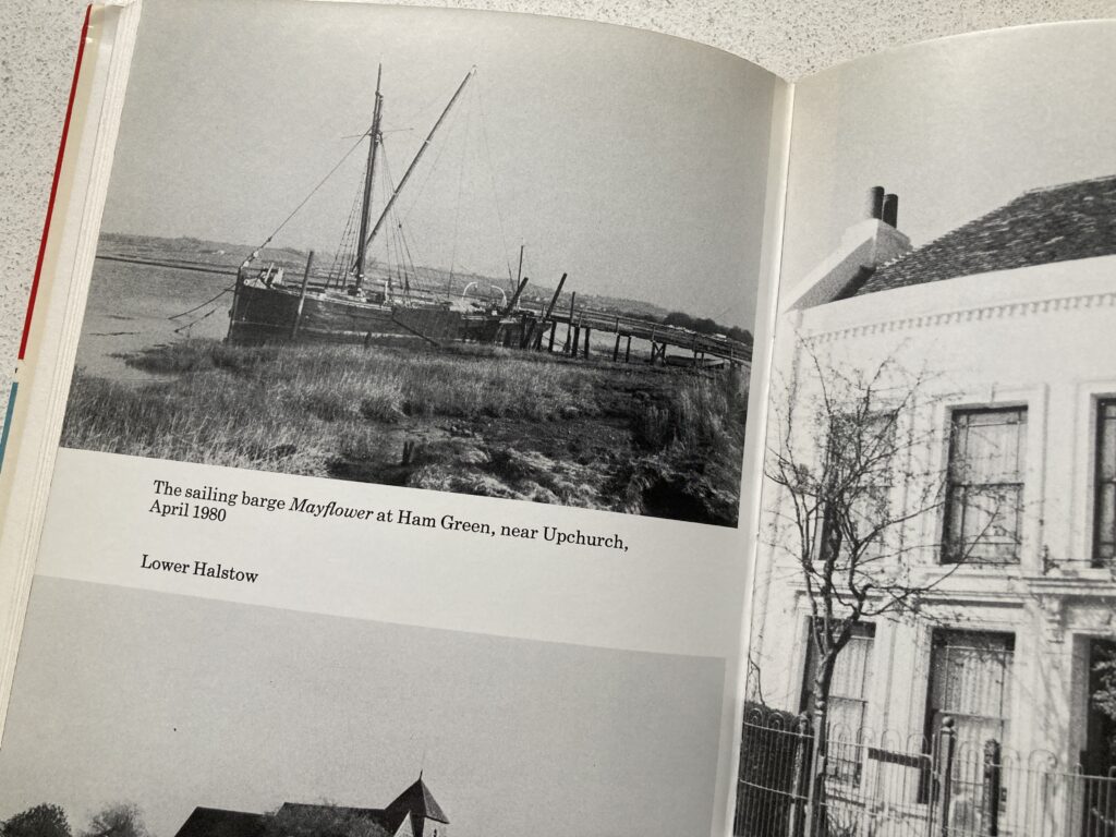 Photographs from 'A Portrait of the River Medway'. Image shows a black and white photograph of the sailing barge Mayflower at Ham Green, near Upchurch in April 1980.