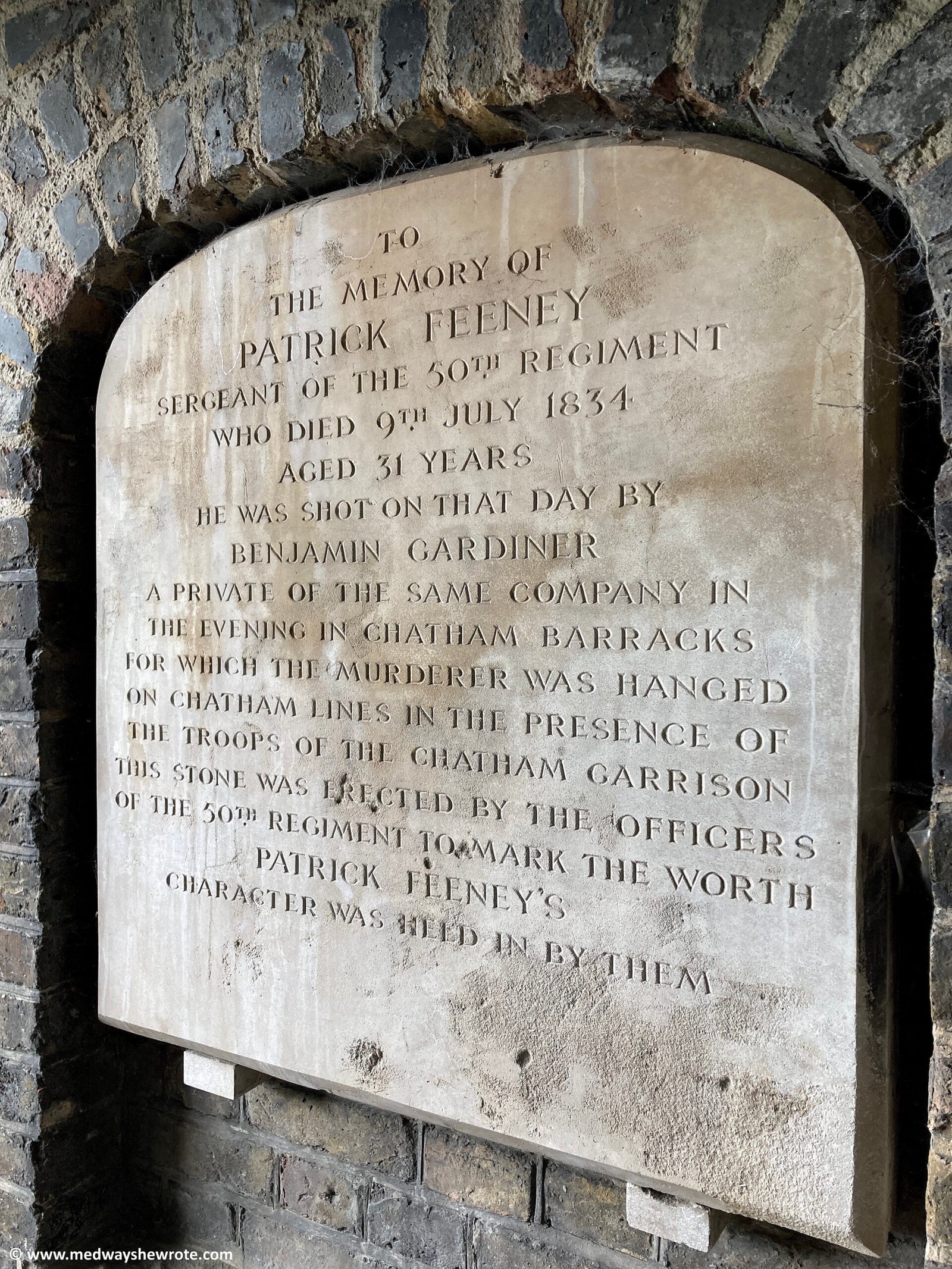 Patrick Feeney's memorial stone in Town Hall Gardens, Chatham. 