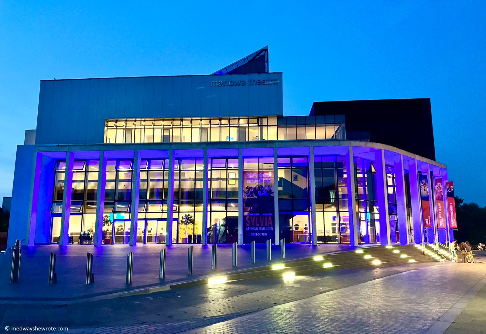 Exterior of The Marlowe theatre at night.