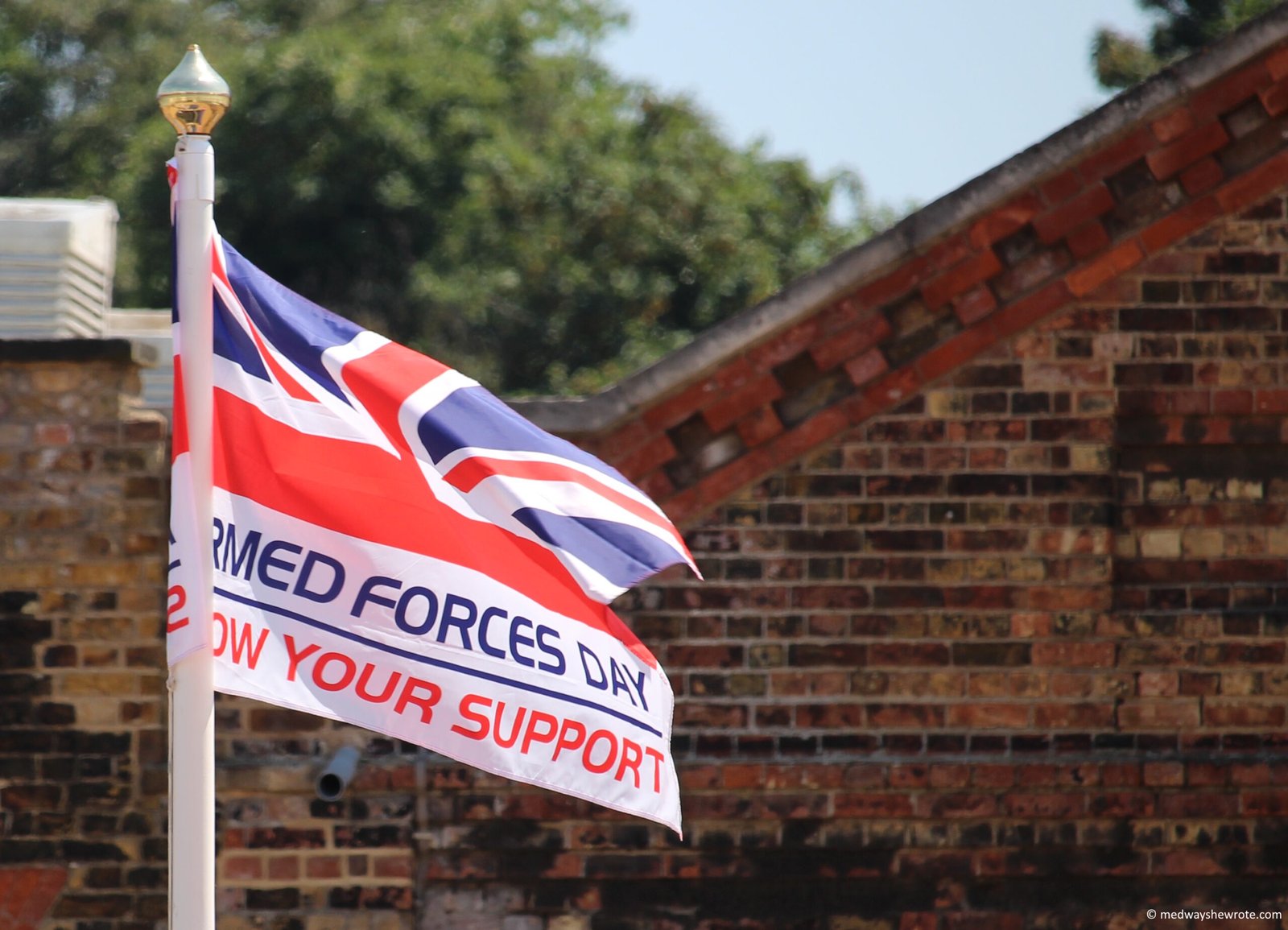 Armed Forces Day flag flying at Chatham Dockyard.