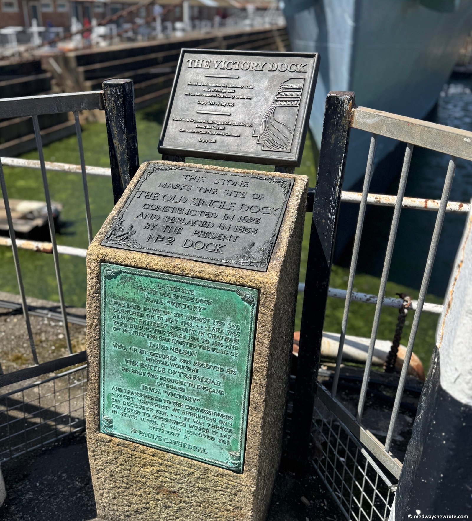 Information notices at the Victory Dock at Chatham Dockyard.