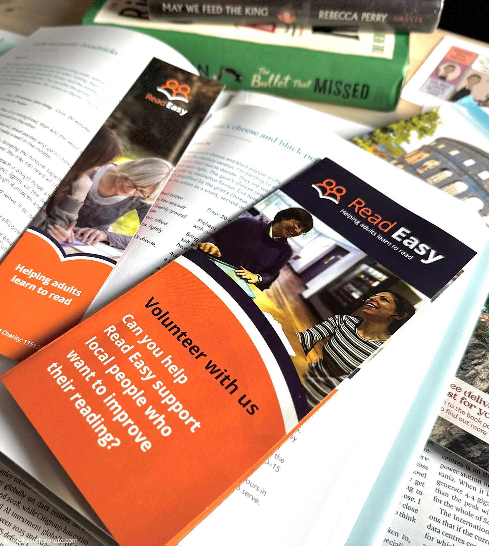 A collage image showing books, postcards, and some Read Easy leaflets.